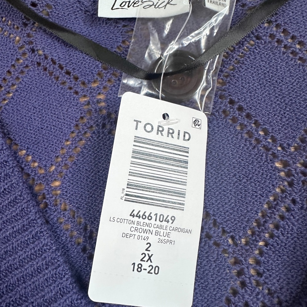 Torrid LoveSick Blue Pointelle Knit Cropped Cardigan Sweater 2X NWT - Picture 3 of 11